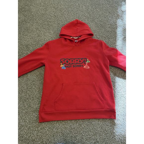 Sorry Not Sorry” Gender Neutral Red Sweatshirt Hoodie Size S - Picture 2 of 9